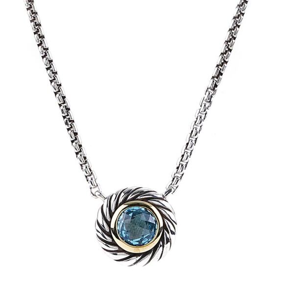 David Yurman Blue Topaz Albion 14K Gold Sterling Silver 925 Necklace Authentic - Picture 6 of 11